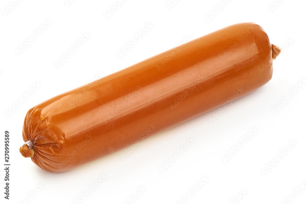 Dutch smoked cheese sausage, macro, isolated on white background Dutch smoked cheese sausage, macro, isolated on white background