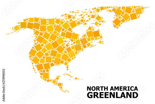 Golden Rotated Square Mosaic Map of North America and Greenland