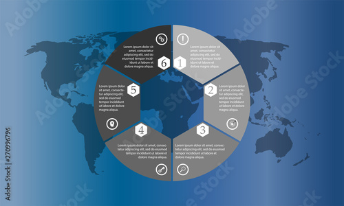 Business InfoGraphics, six pieces circle diagram, hexagon, step presentation, section banner