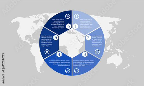 Business InfoGraphics, six pieces circle diagram, hexagon, step presentation, section banner