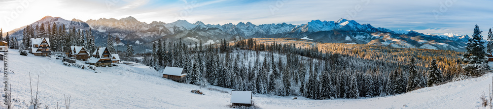 Sunny winter morning in snowy Tatra mountains