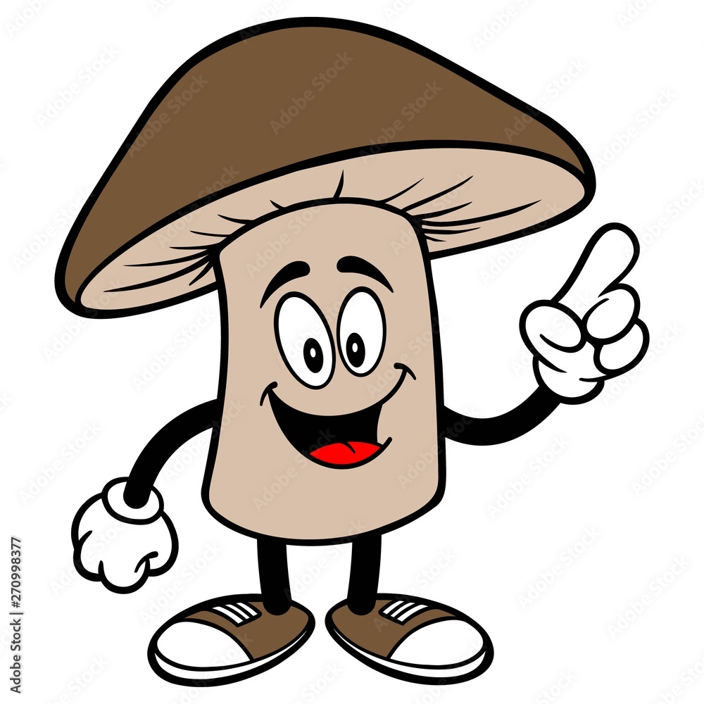 Shiitake Mushroom Pointing - A cartoon illustration of a Shiitake Mushroom Mascot.