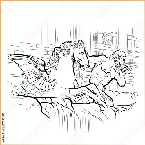 Detail of famous landmark Trevi Fountain. Sightseeing of Italy, Rome