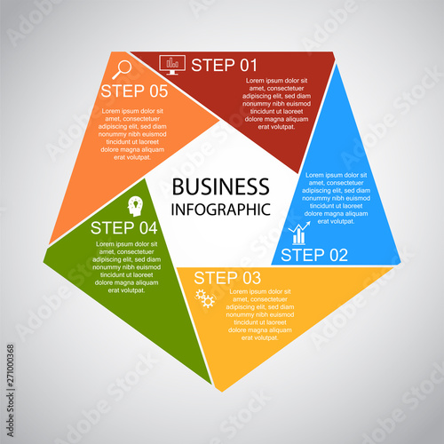 Business InfoGraphics, Pentagon diagram, Process Design, Marketing presentation , section banner