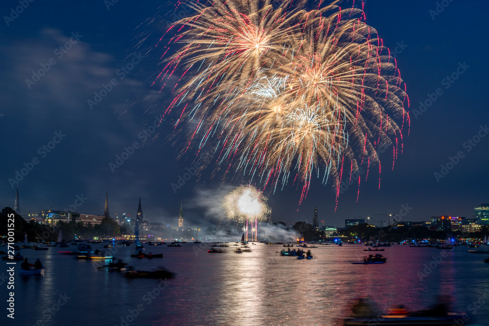 Fototapeta premium Japanese cherry blossom celebration in Hamburg, Germany Firework