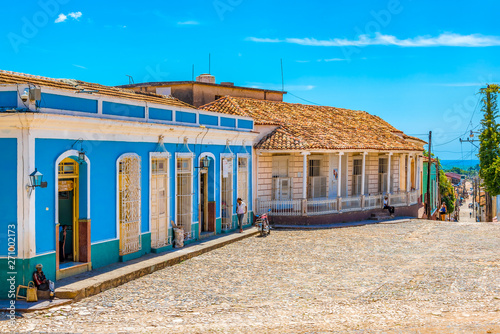 Photography Trinidad, Cuba, colonial architecture houses and cobblestone street in the city