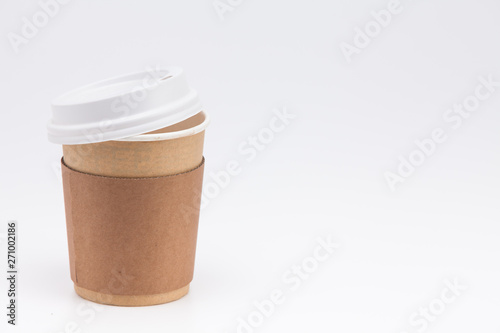 Kraft eco paper coffee cup on white background