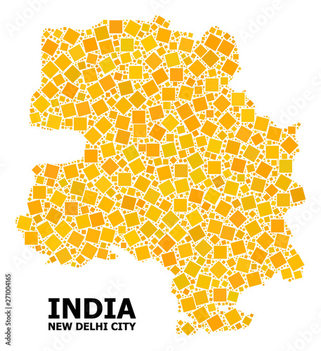 Gold Rotated Square Mosaic Map of New Delhi City