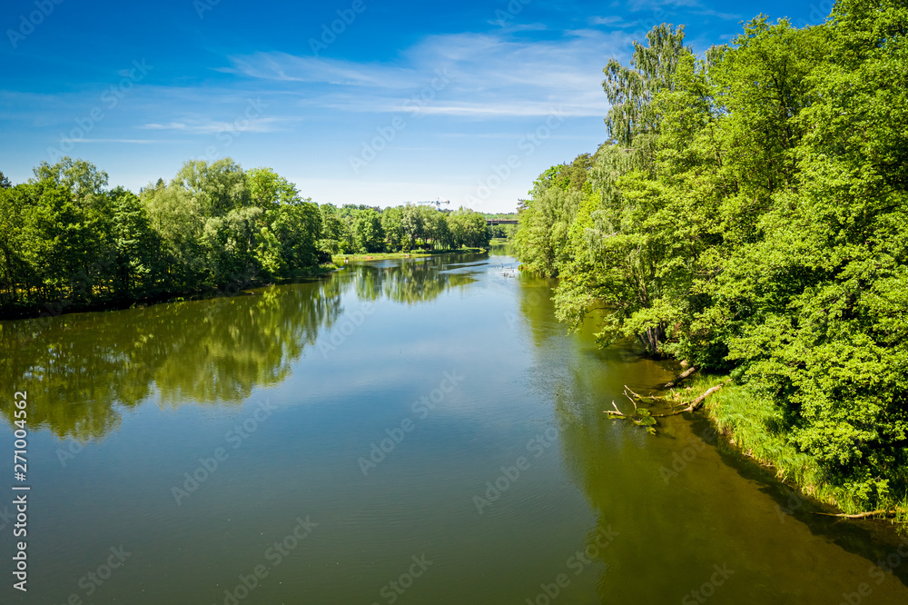 Top view of the river and summer forest