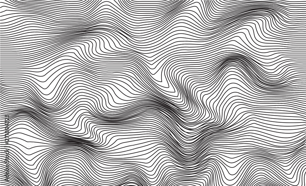 Abstract vector background of waves. 3D optical illusion, line art