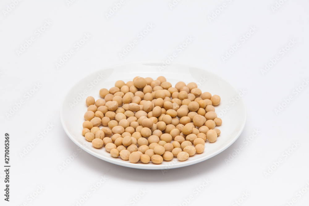 Round dish with soybeans isolated Round dish with soybeans isolated
