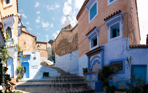 Beautiful street of Chaouen with its blue houses. North of Morocco © juanorihuela