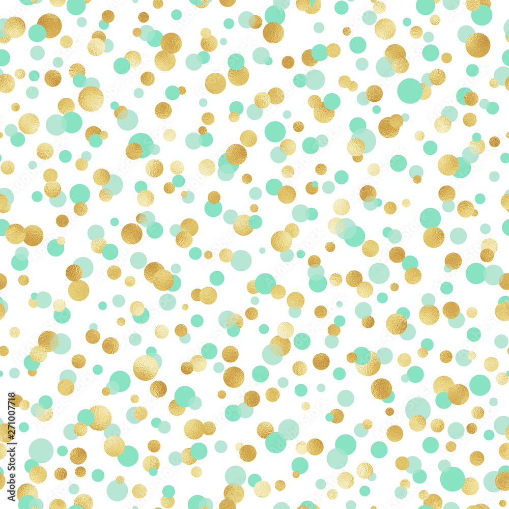 Mint and Gold Confetti Seamless Pattern - Cute mint and gold confetti repeating pattern design