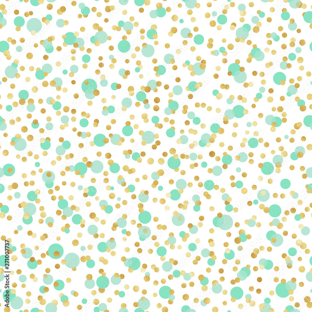Mint and Gold Confetti Seamless Pattern - Cute mint and gold confetti repeating pattern design Mint and Gold Confetti Seamless Pattern - Cute mint and gold confetti repeating pattern design