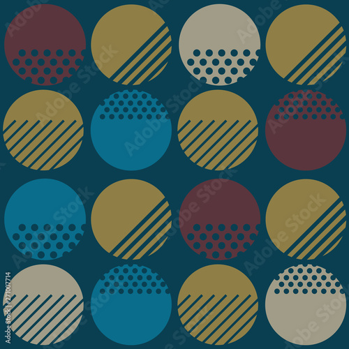 Geometric abstract seamless pattern with circles and stripes