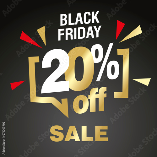 Black Friday 20 percent off sale modern gold black color sticker icon banner