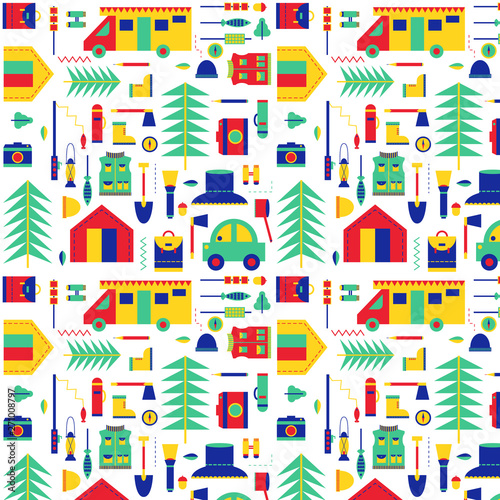 Hiking pattern flat illustration seamless design