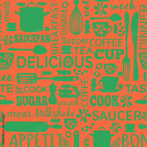 Kitchen pattern seamless hand drawn design