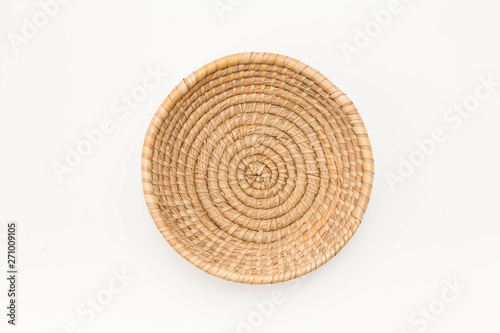 Vintage weave wicker basket isolated on white background
