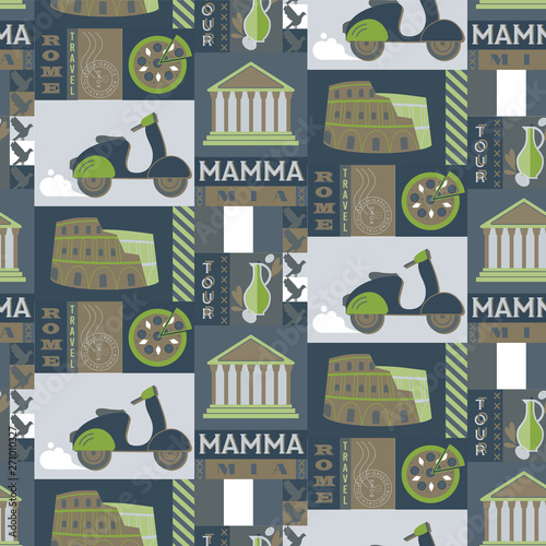 Rome city seamless decorative pattern design