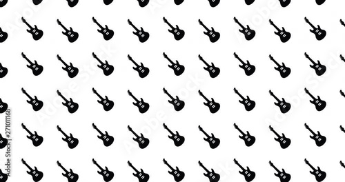 Electric guitar icons background clip motion backdrop video in a seamless repeating loop.  Black & white guitar icon rock music themed icon pattern background high definition motion video clip
