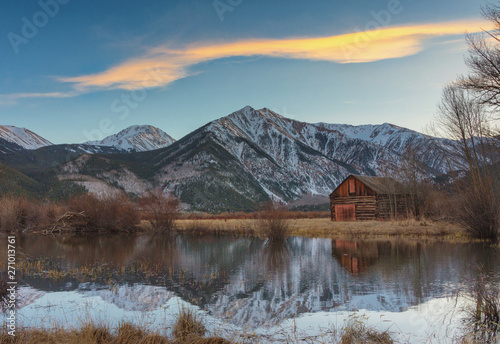 Old Cabin by lake in the San Isabel National Forest near Twin Lakes Colorado photo