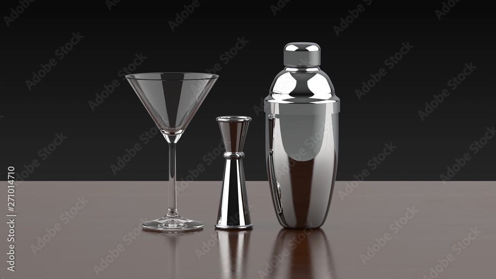 カクテルグラスとシェイカー 黒背景 正面 Stock イラスト Adobe Stock