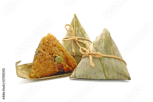Photography Sticky rice dumpling or Zongzi (Pyramid-shaped dumpling made by wrapping glutinious rice in bamboo leaves) for Chinese Boat dragon festival (5th Lunar month, Duanwu festival)