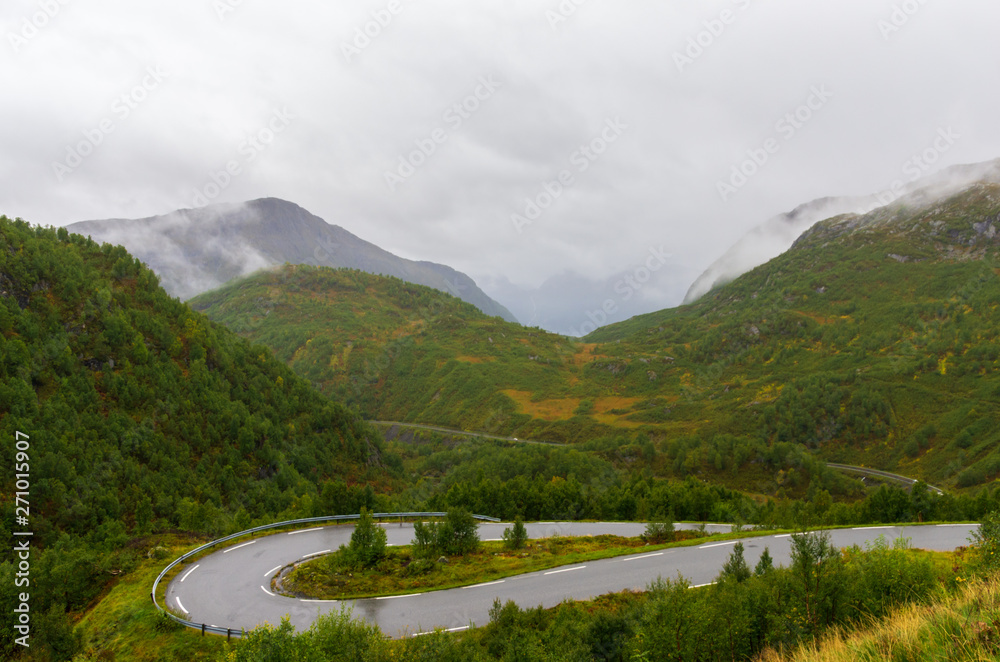 Road through the Norwegian highlands of the Hardangervidda National Park