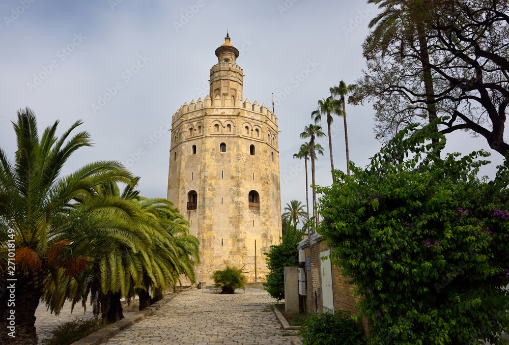 Torre del Oro or Gold tower of moorish design on the Guadalquivir river Seville Spain