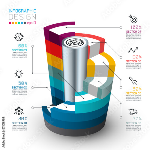 Colorful isometric cylinders of infographics.
