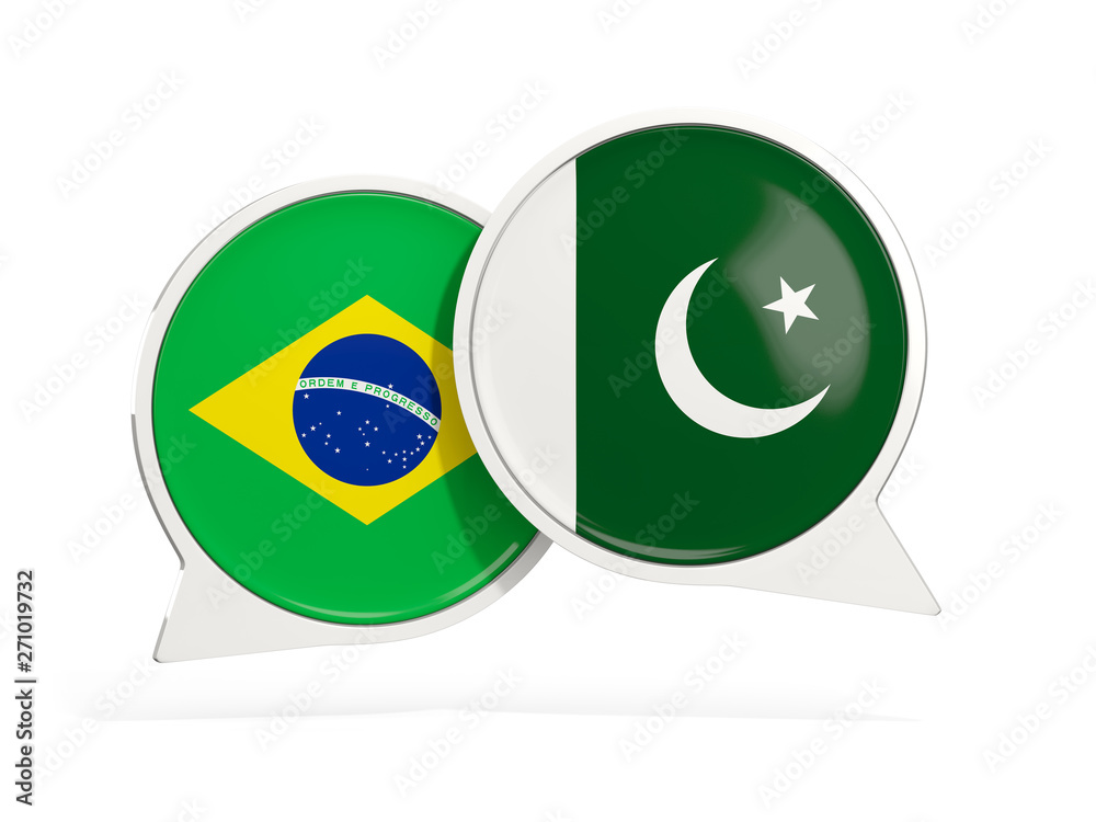 Flags of Brazil and pakistan inside chat bubbles