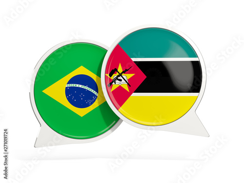 Flags of Brazil and mozambique inside chat bubbles