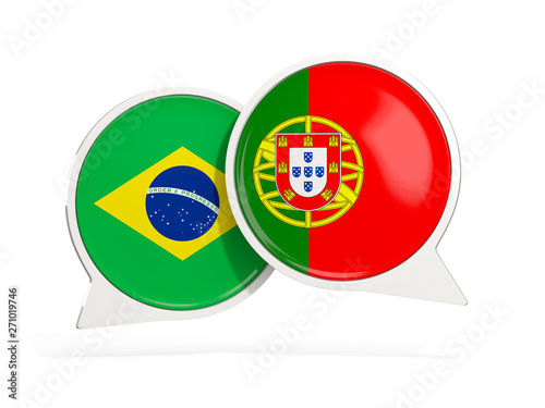 Flags of Brazil and portugal inside chat bubbles