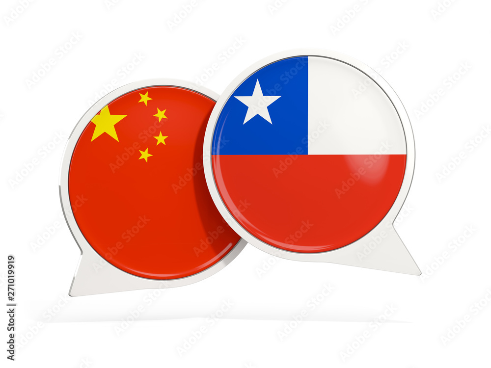 Flags of China and chile inside chat bubbles Flags of China and chile inside chat bubbles