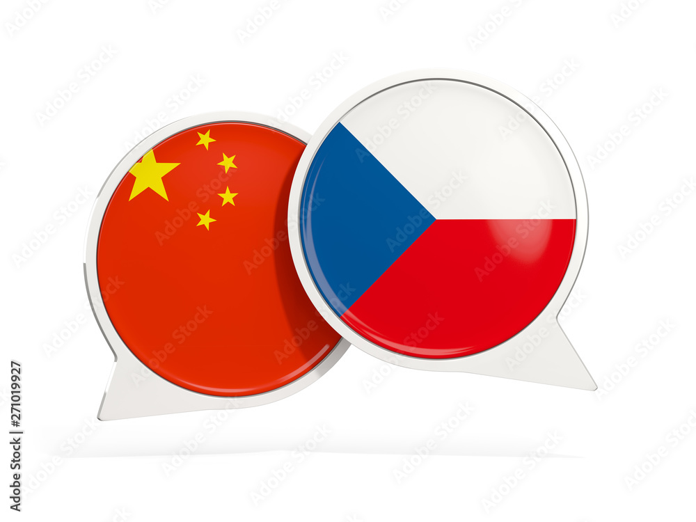 Flags of China and czech republic inside chat bubbles Flags of China and czech republic inside chat bubbles