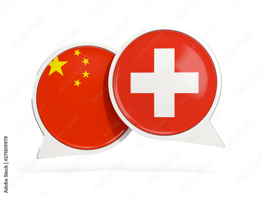 Flags of China and switzerland inside chat bubbles Flags of China and switzerland inside chat bubbles