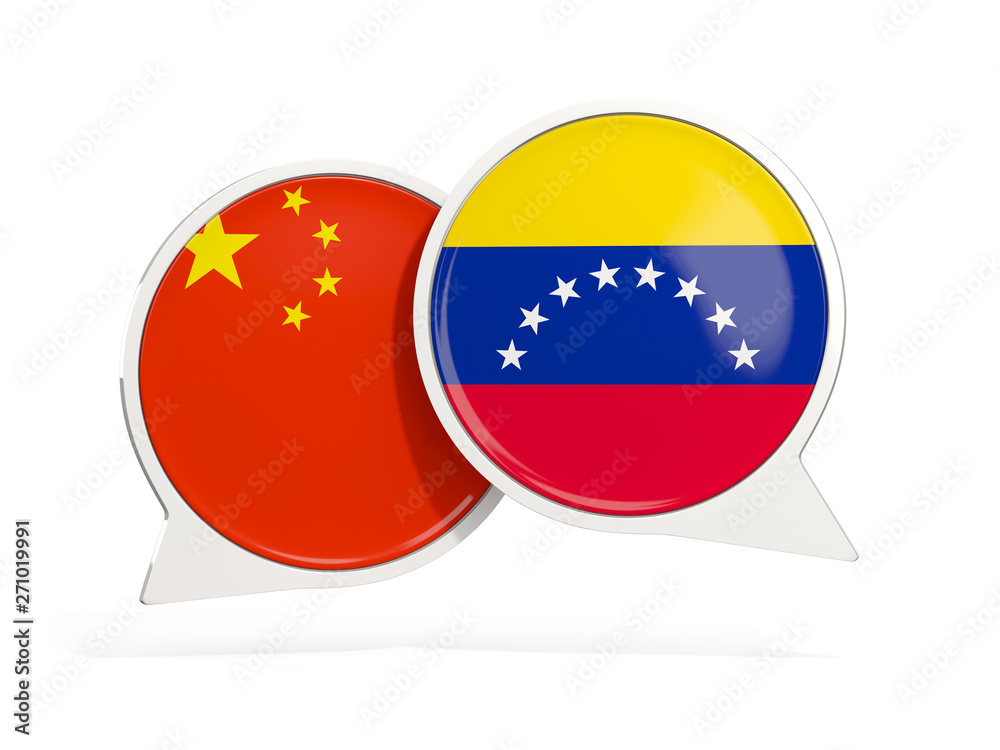 Fototapeta premium Flags of China and venezuela inside chat bubbles
