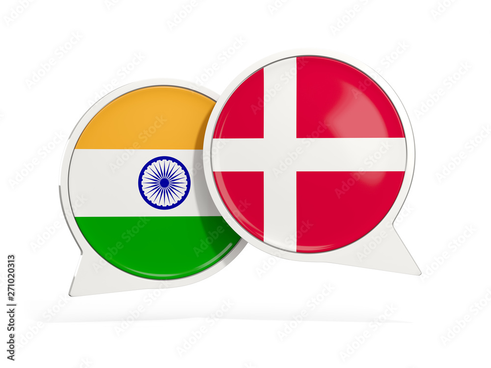 Flags of India and denmark inside chat bubbles