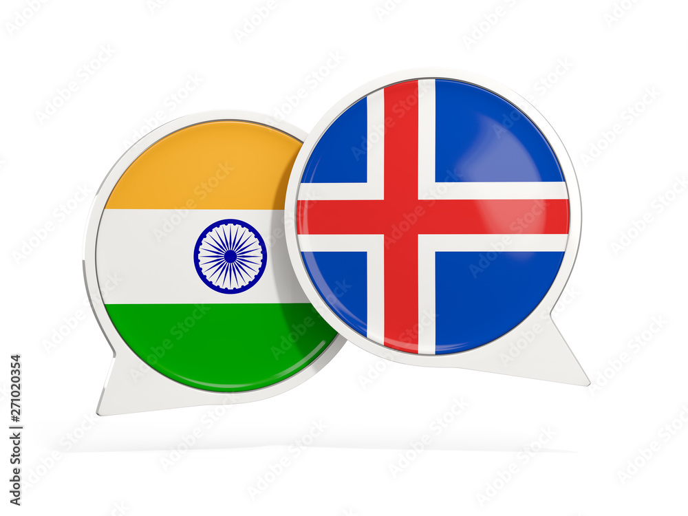 Fototapeta premium Flags of India and iceland inside chat bubbles