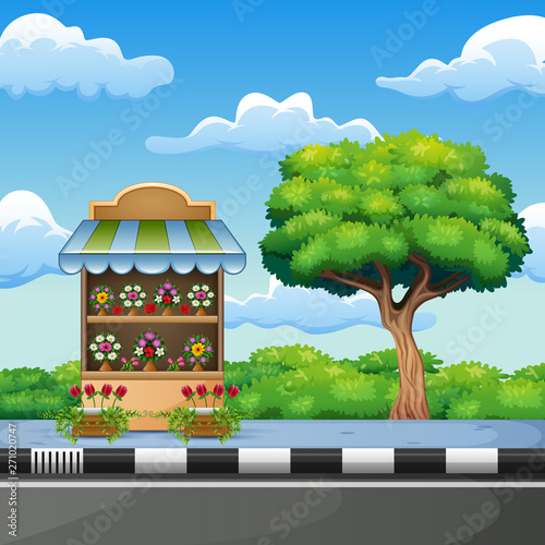 Cartoon of flower shop on the roadside