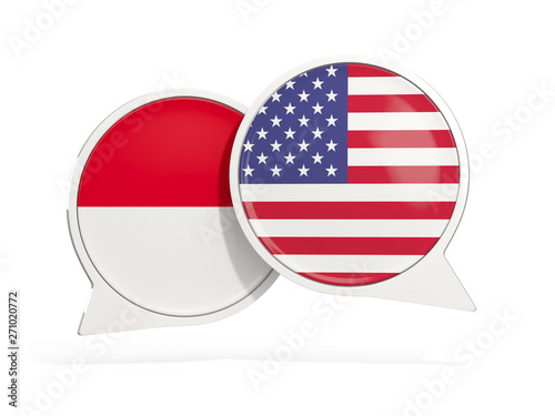 Flags of Indonesia and United States inside chat bubbles