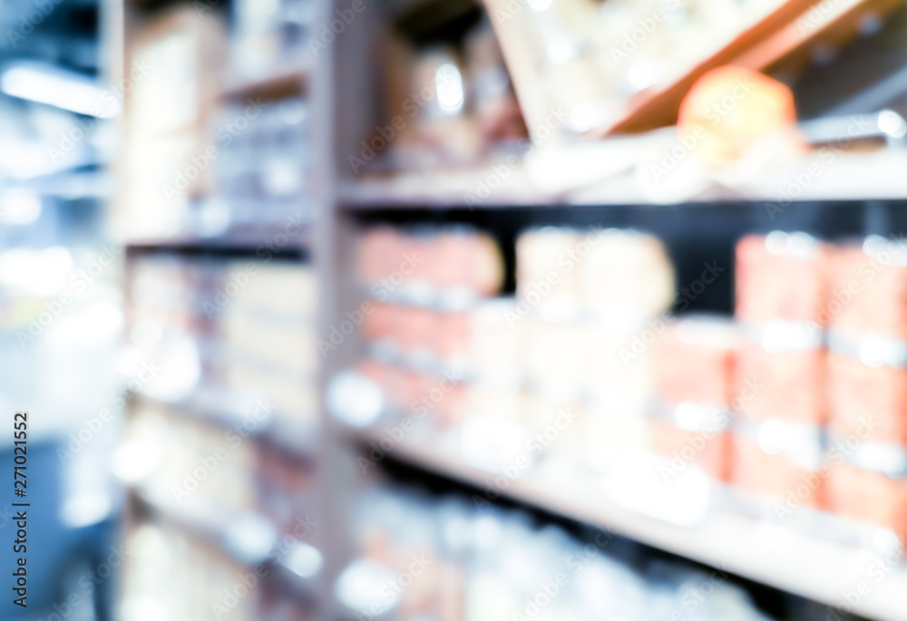 Blur background with bokeh of Supermarket store
