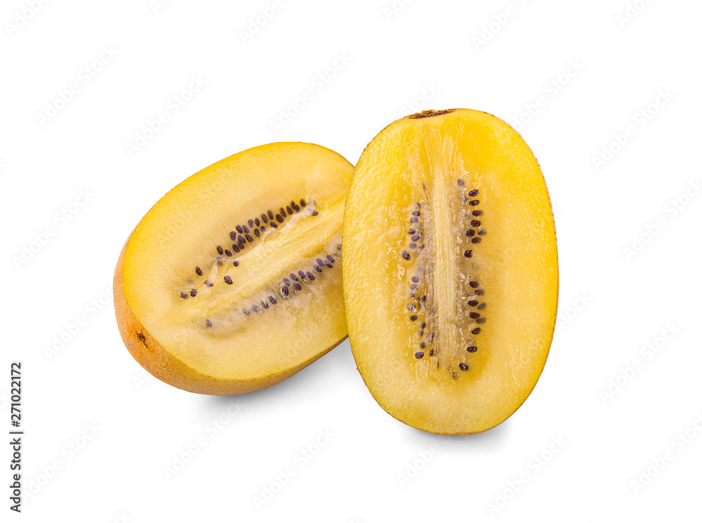 yellow gold kiwi fruit on a white background