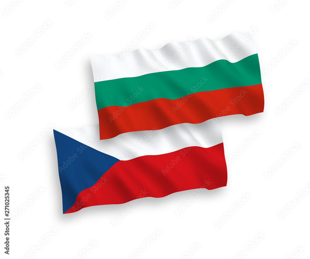 National vector fabric wave flags of Bulgaria and Czech Republic isolated on white background. 1 to 2 proportion. National vector fabric wave flags of Bulgaria and Czech Republic isolated on white background. 1 to 2 proportion.