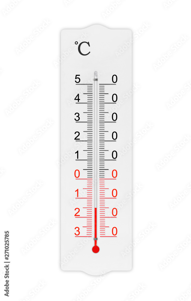 Celsius scale thermometer for measuring weather temperature. Thermometer  isolated on white background. Ambient temperature plus 43 degrees Stock  Photo