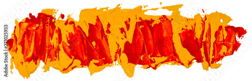 Red and yellow spotted oil texture paint brush stroke, hand painted, isolated on white background. EPS10 vector illustration.