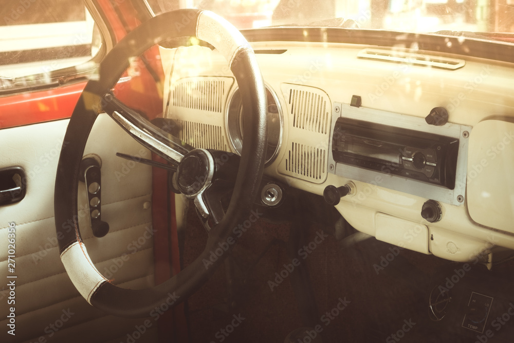 Fototapeta premium vintage car interior - closeup inside of antique cars