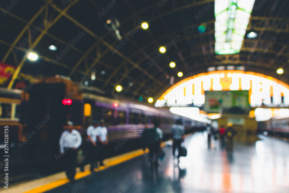 Abstract blurred people at the interior and train station in Bangkok,Thailand