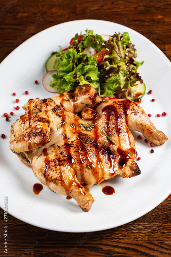 whole roasted chicken with salad